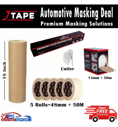 J Tape MASKING TAPE 48MM x 50m, MASKING POLY FILM, 18 "PAPER & FOAM EDGING TAPE